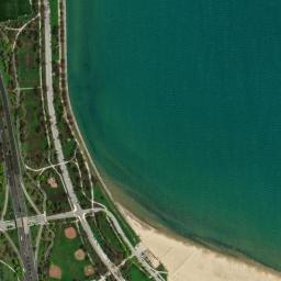 Satellite view of Lake Michigan Montrose Beach