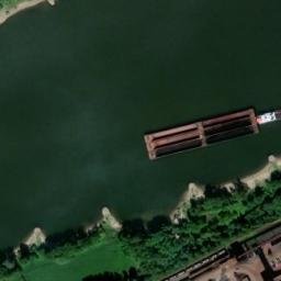 Satellite imagery of 200 metres tall chimney of Duisburg-Huckingen Krupp Mannesmann Blast Furnace Plant, DE