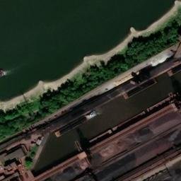 Satellite imagery of 200 metres tall chimney of Duisburg-Huckingen Krupp Mannesmann Blast Furnace Plant, DE