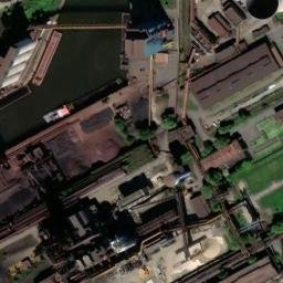Satellite imagery of 200 metres tall chimney of Duisburg-Huckingen Krupp Mannesmann Blast Furnace Plant, DE