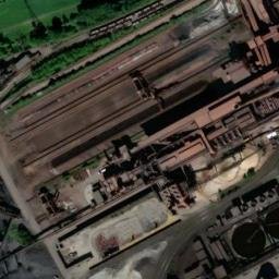 Satellite imagery of 200 metres tall chimney of Duisburg-Huckingen Krupp Mannesmann Blast Furnace Plant, DE