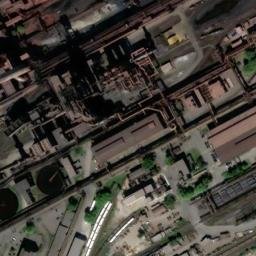Satellite imagery of 200 metres tall chimney of Duisburg-Huckingen Krupp Mannesmann Blast Furnace Plant, DE