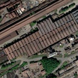 Satellite imagery of 200 metres tall chimney of Duisburg-Huckingen Krupp Mannesmann Blast Furnace Plant, DE