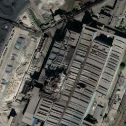 Satellite imagery of 200 metres tall chimney of Duisburg-Huckingen Krupp Mannesmann Blast Furnace Plant, DE