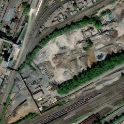 Satellite imagery of 200 metres tall chimney of Duisburg-Huckingen Krupp Mannesmann Blast Furnace Plant, DE