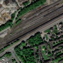Satellite imagery of 200 metres tall chimney of Duisburg-Huckingen Krupp Mannesmann Blast Furnace Plant, DE