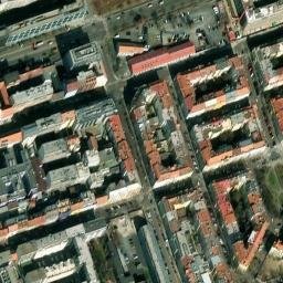 Satellite imagery of CKD Dukla [Praha-Karlín] former factory chimney, CZ
