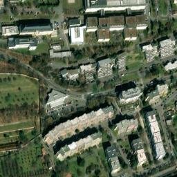 Satellite imagery of Střešovice [Praha-Břevnov] army hospital chimney, CZ