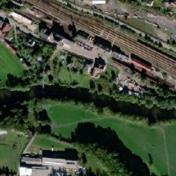 Satellite imagery of Bohemia [Nová Ves u Světlé nad Sázavou] glas factory chimney, CZ