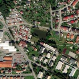 Satellite imagery of [Trhové Sviny] church t., CZ