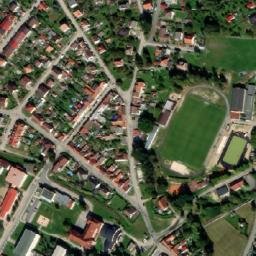 Satellite imagery of [Trhové Sviny] church t., CZ