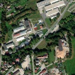 Satellite imagery of [Trhové Sviny] church t., CZ