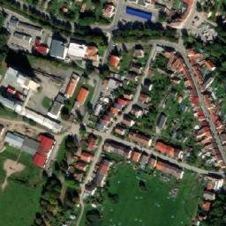 Satellite imagery of [Trhové Sviny] church t., CZ