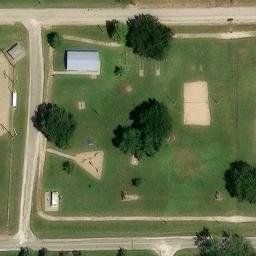 Sand Volleyball Court, La Harpe, KS — aerial view