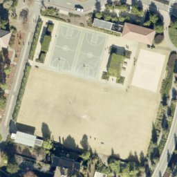 Sand Volleyball Court, Stanford, CA — aerial view