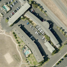 Sand Volleyball Court, Cambria, CA — aerial view