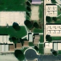 Sand Volleyball Court, Fuller Acres, CA — aerial view
