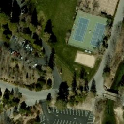 Sand Volleyball Court, Lake Arrowhead, CA — aerial view