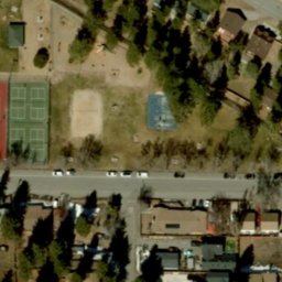 Sand Volleyball Court, Big Bear Lake, CA — aerial view