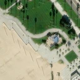 Sand Volleyball Court, Santa Monica, CA — aerial view