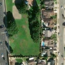 Sand Volleyball Court, Villa Park, CA — aerial view