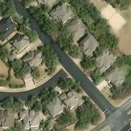 Sand Volleyball Court, Hudson Bend, TX — aerial view