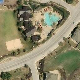 Sand Volleyball Court, The Hills, TX — aerial view