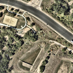 Sand Volleyball Court, Barton Creek, TX — aerial view