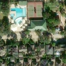 Sand Volleyball Court, Southside Place, TX — aerial view