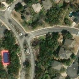 Sand Volleyball Court, Timberwood Park, TX — aerial view