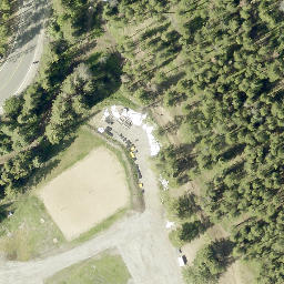 Banff Beach Volleyball Court — aerial view