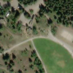 Mount Kidd RV Park Beach Volleyball Court — aerial view