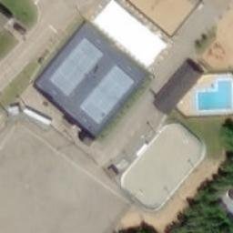 Sand Volleyball Court in Essipit, QC — aerial view