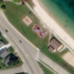Sand Volleyball Court in Saint Ignace, MI — aerial view