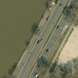 Asphalt Volleyball Court, New York, NY — aerial view