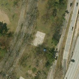 Concrete Volleyball Court, New York, NY — aerial view