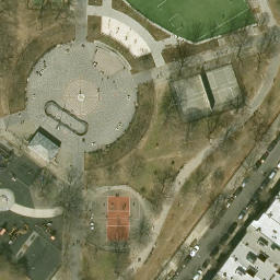 Asphalt Volleyball Court, New York, NY — aerial view