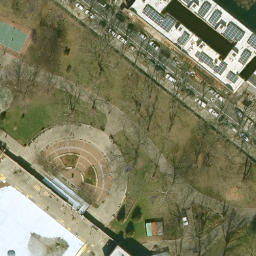Concrete Volleyball Court, New York, NY — aerial view