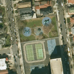 Asphalt Volleyball Court, New York, NY — aerial view