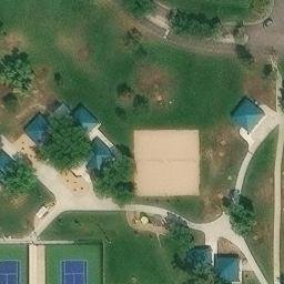 Sand Volleyball Court, Columbine, CO — aerial view
