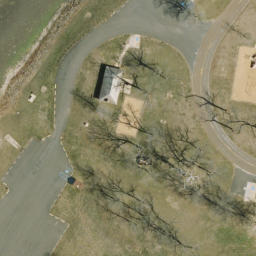 Sand Volleyball Court, Lewis and Clark Village, MO — aerial view
