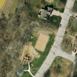 Sand Volleyball Court, Weatherby Lake, MO — aerial view