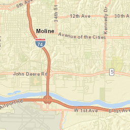 U.S. 6 & Interstate 74 & Interstate 280 Moline IL Street Map