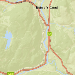 A5, Snowdonia National Park, Gwydyr Forest Park, Betws-y-Coed Street Map