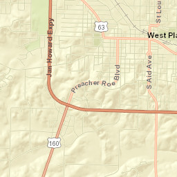 501-599 Preacher Roe Boulevard, West Plains Street Map