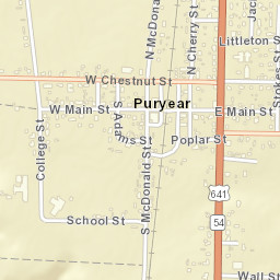 Puryear Tennessee Street Map