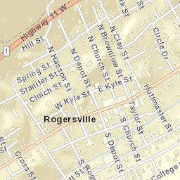 Rogersville Tennessee Street Map