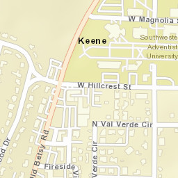 210 W Hillcrest St, Southwestern Adventist University, Keene, Street Map